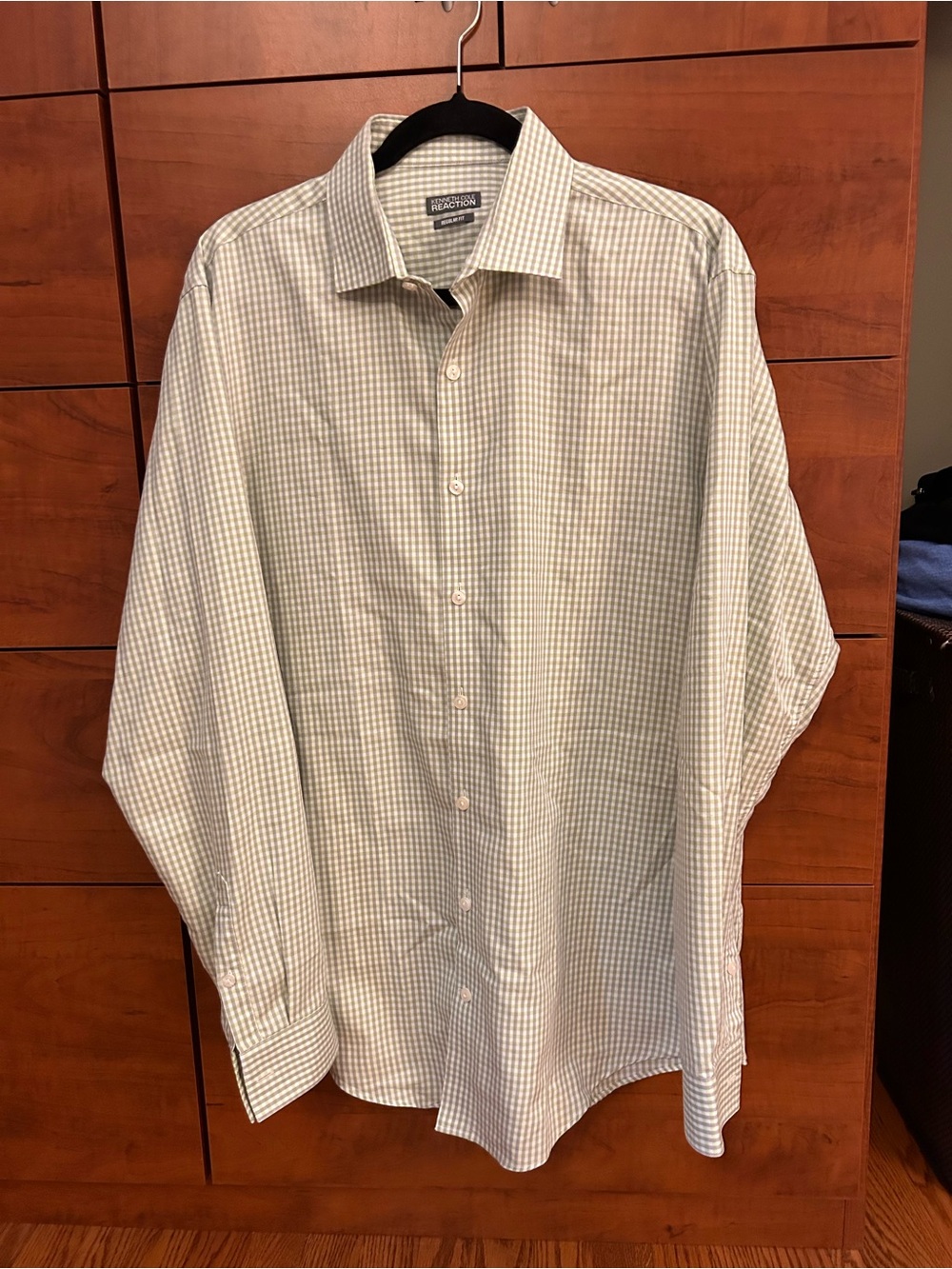 Kenneth Cole Reaction Green Gingham Button Down Dress Shirt